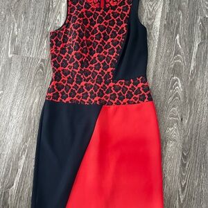 Ann Taylor Black and Red Asymmetrical Sheath Midi Dress